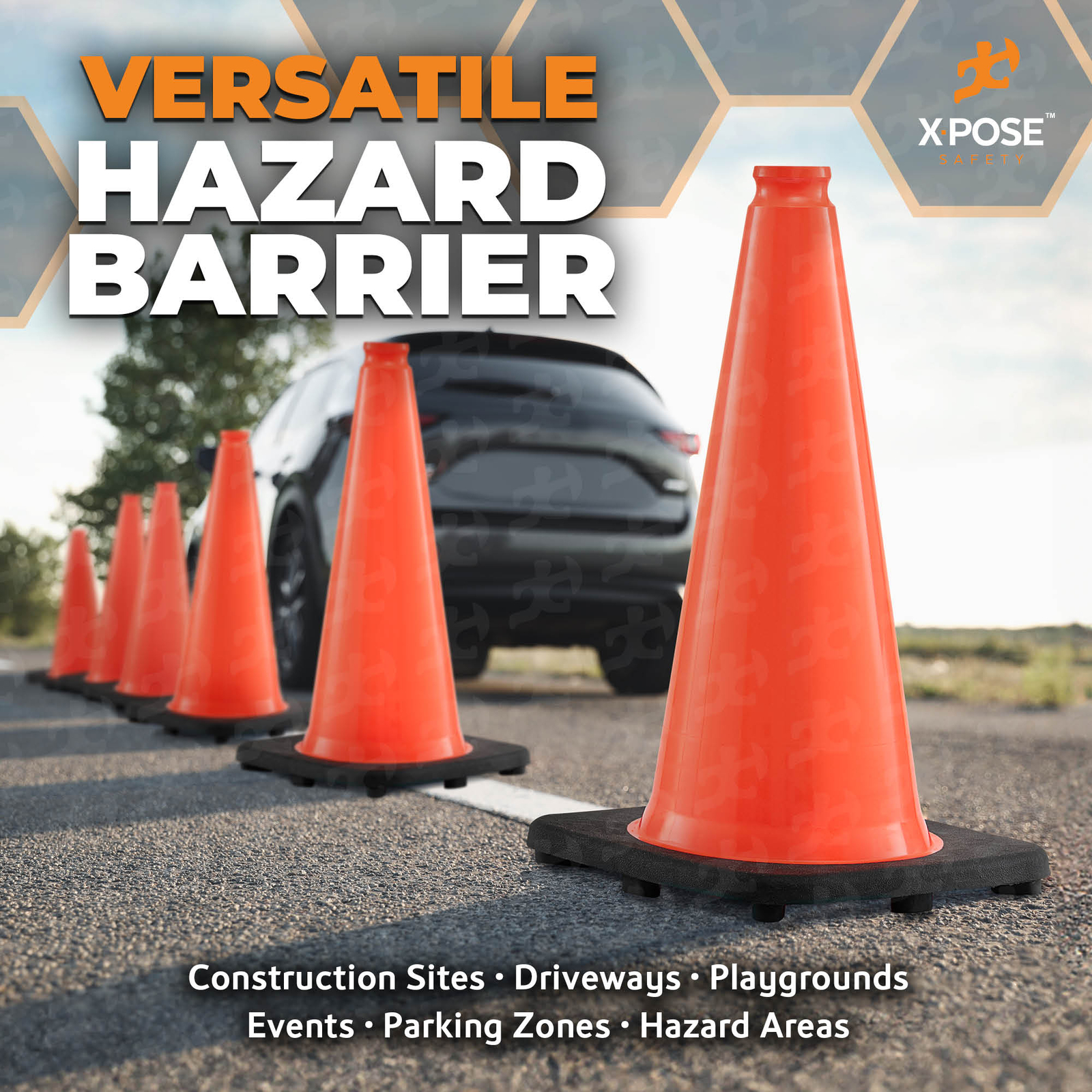 48 Orange Traffic Cones 18 Inch , Multipurpose PVC Plastic Safety Cone