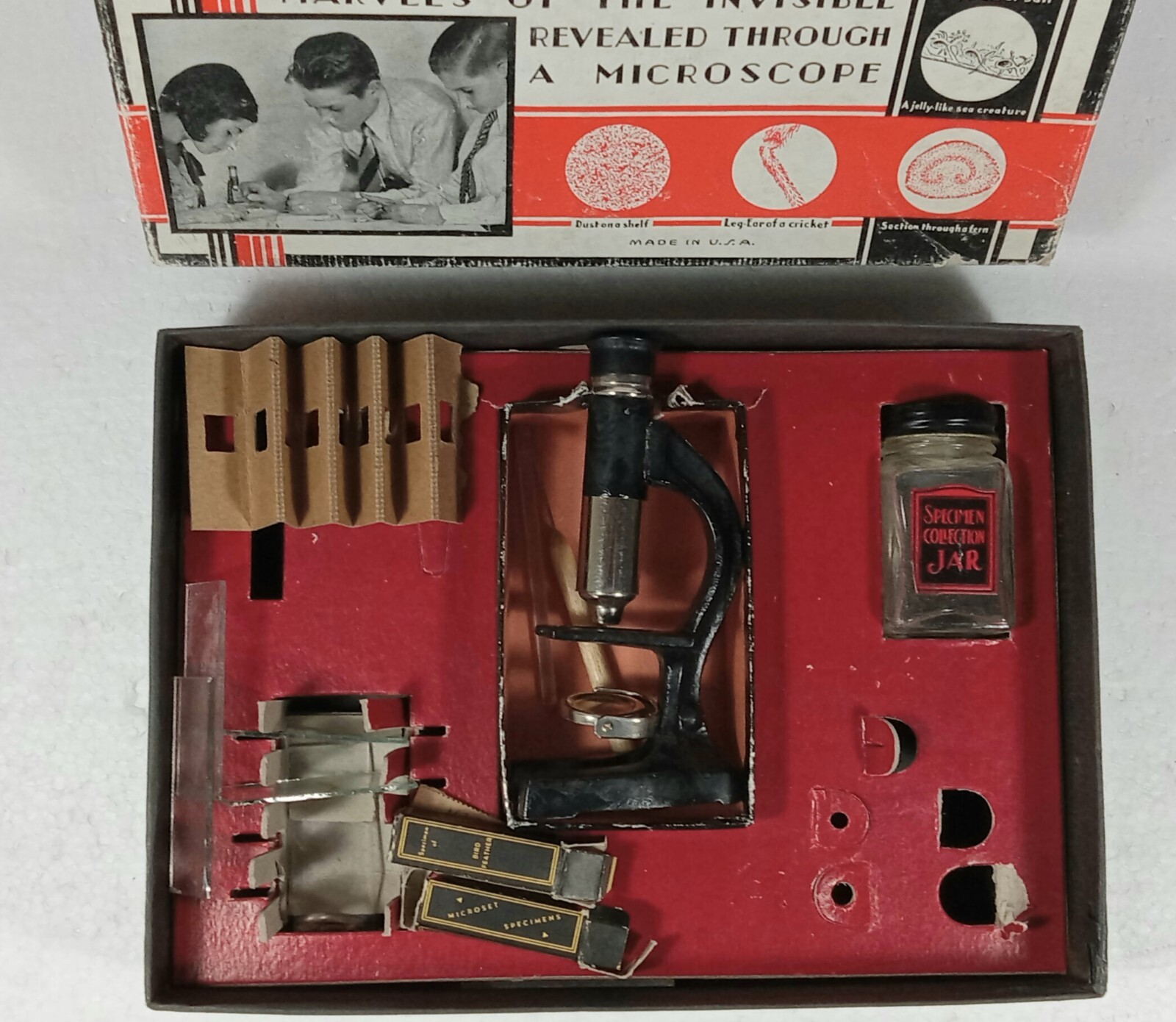 Two 1950s Microscopes Microset In Original Box & Other In Original Wooden Box