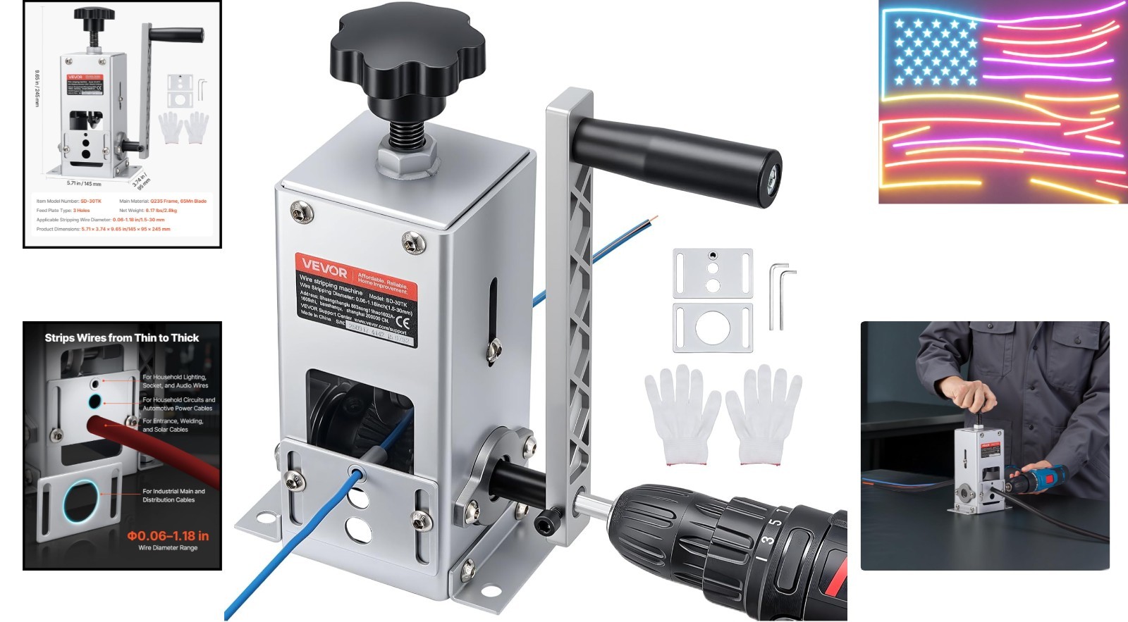 Manual Wire Stripper Machine, 0.06-1.18 in, Copper Cable Stripper Tool, Hand ...
