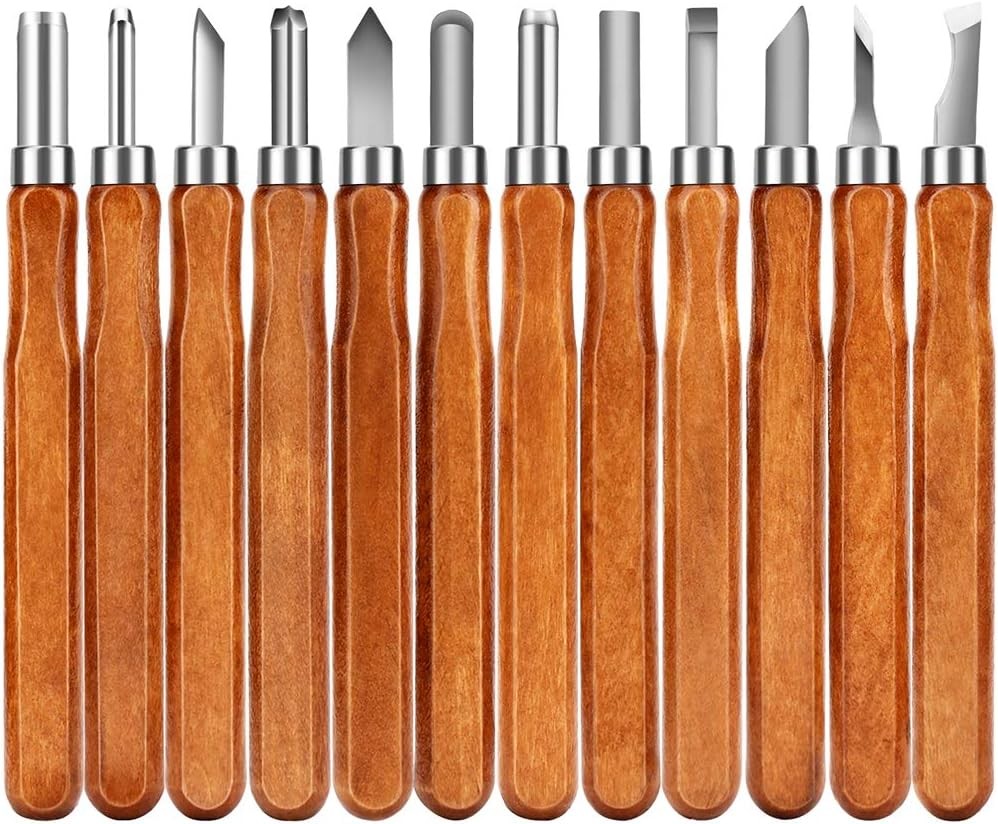 Wood Carving Tools, Adevena 12 set SK2 Carbon Steel Sculpting Knife Kit for Begi
