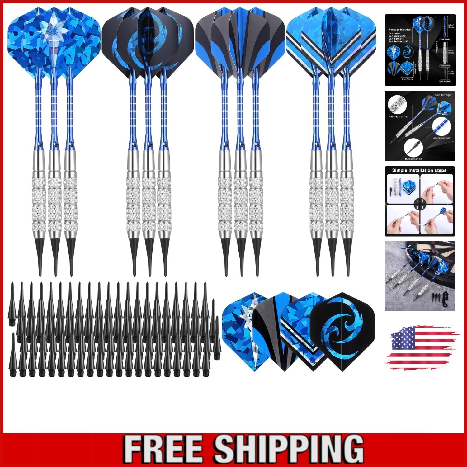 Durable 12-Piece Soft Tip Darts Set with Plastic Tips - Family Fun Included