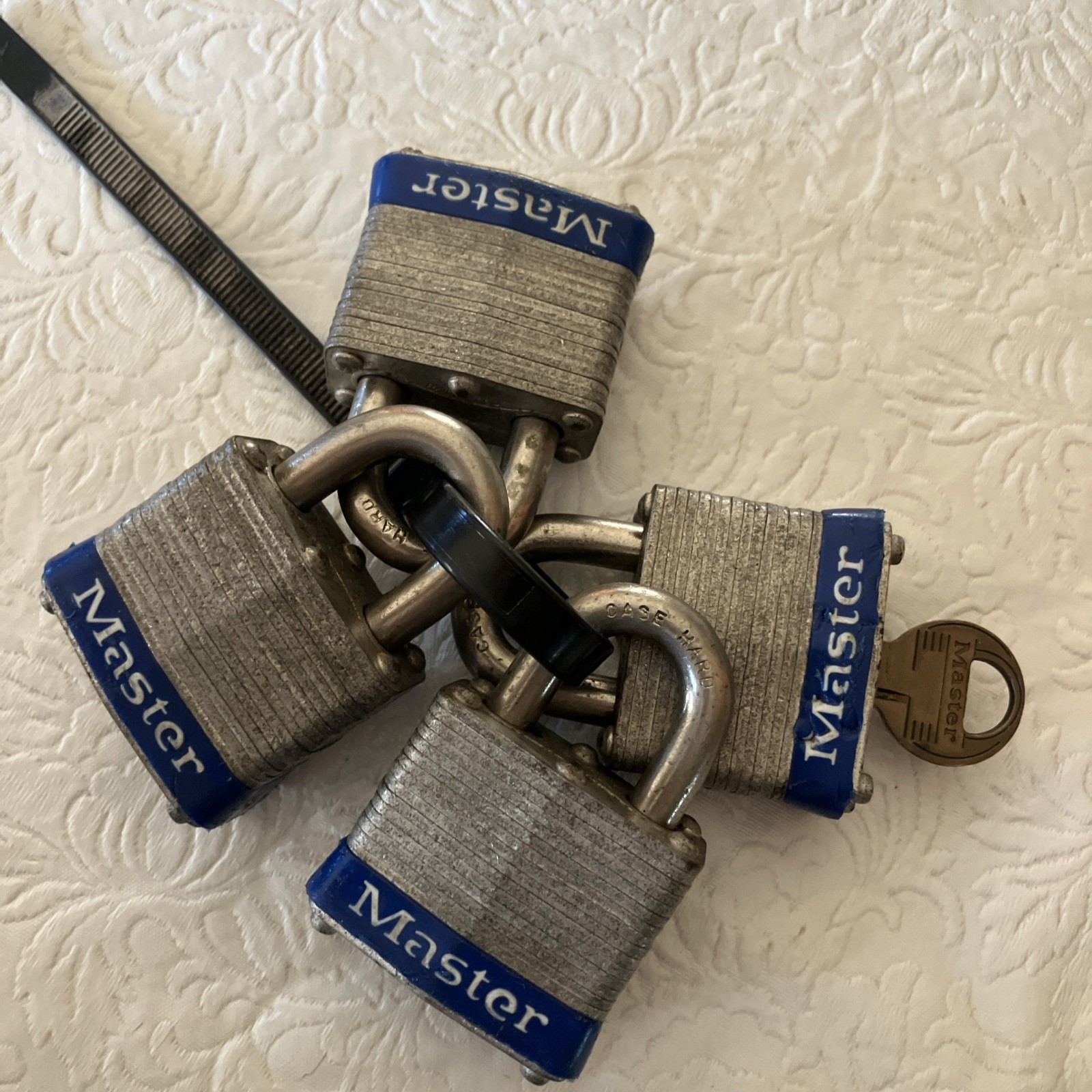 4 Master Locks No.3 All Keyed The Same, 1- 6603 Key.  Padlocks