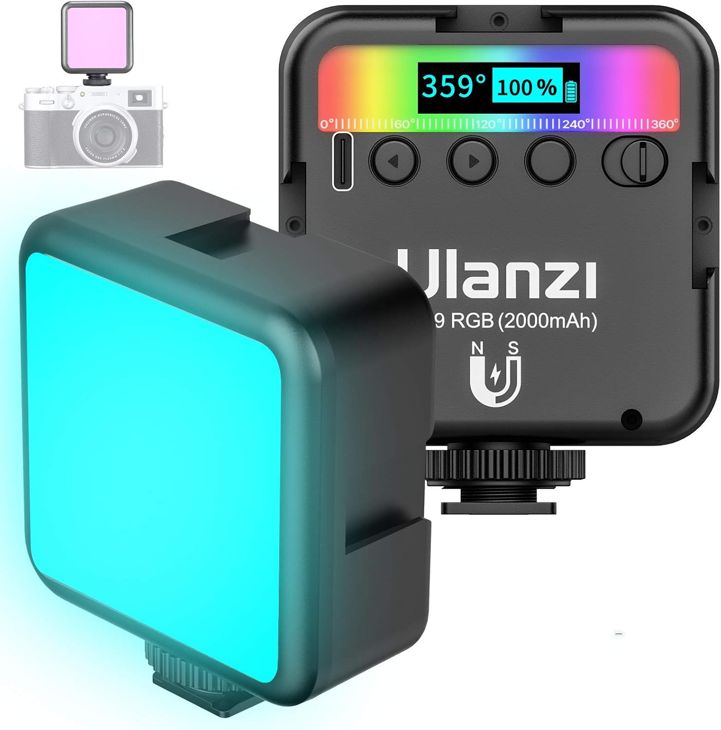 Ulanzi VL49 RGB Video Light W 3 Cold Shoe,Mini Rechargeable LED Camera 360Degful