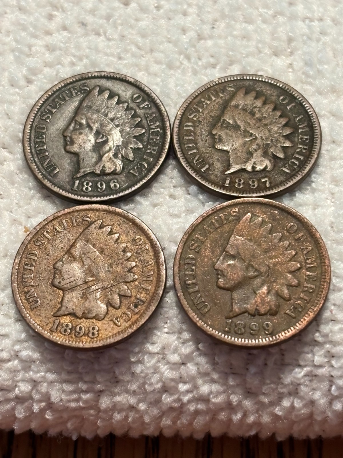 1899.1898,1897,1896 indian head 1c 4coins 1 price, stock picture