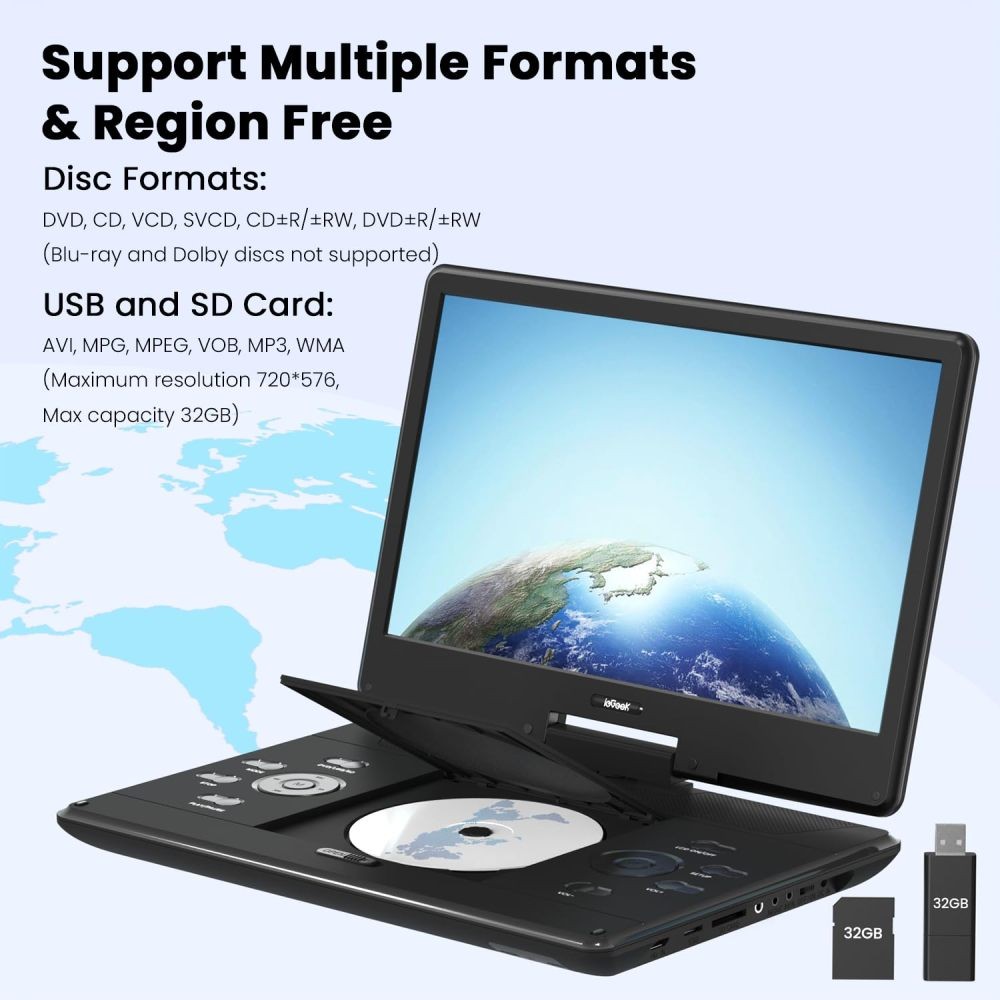 15.9" Portable DVD Player with 14.1" Swivel Screen, HDMI Input,5-6H Battery life
