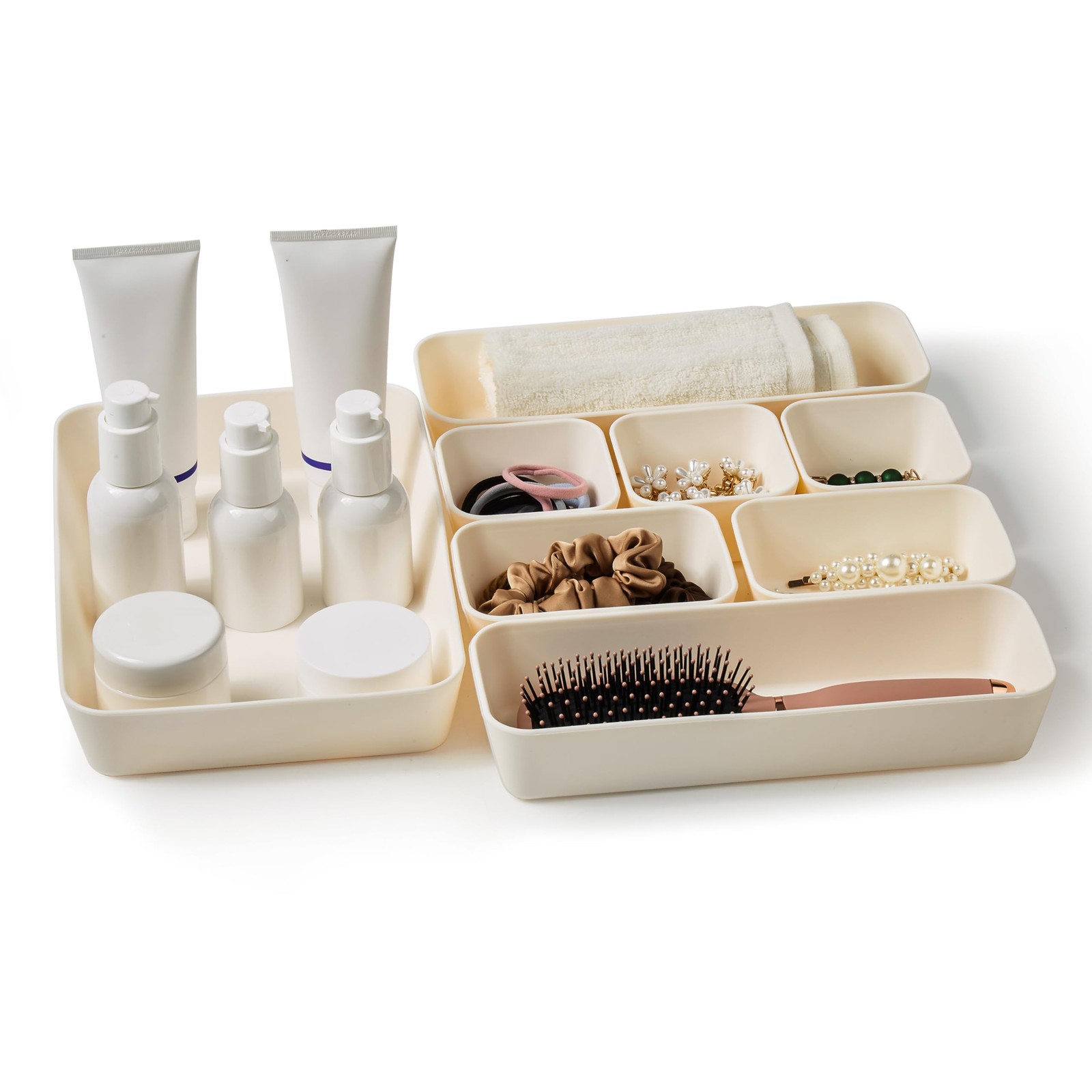 8 PCS White Nesting Silicone Drawer Organizer Trays Vanity Bathroom Bins