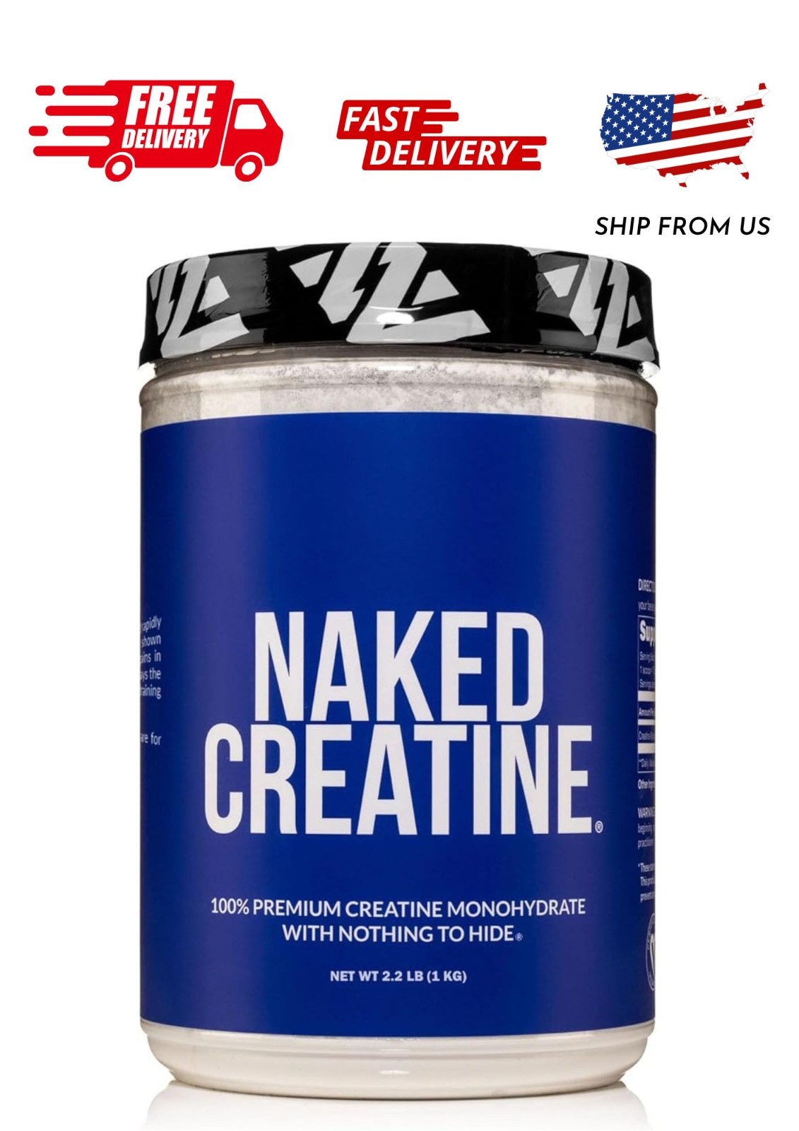 NAKED Pure Micronized Creatine Monohydrate – 200 Servings, 1,000g Bulk – NSF Cer