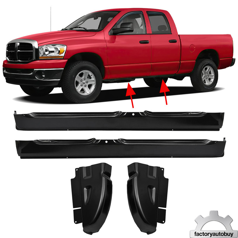 4PCS Rocker Panels + Cab Corners For 2002-2008 Dodge Ram Quad Cab 1500 2500 3500