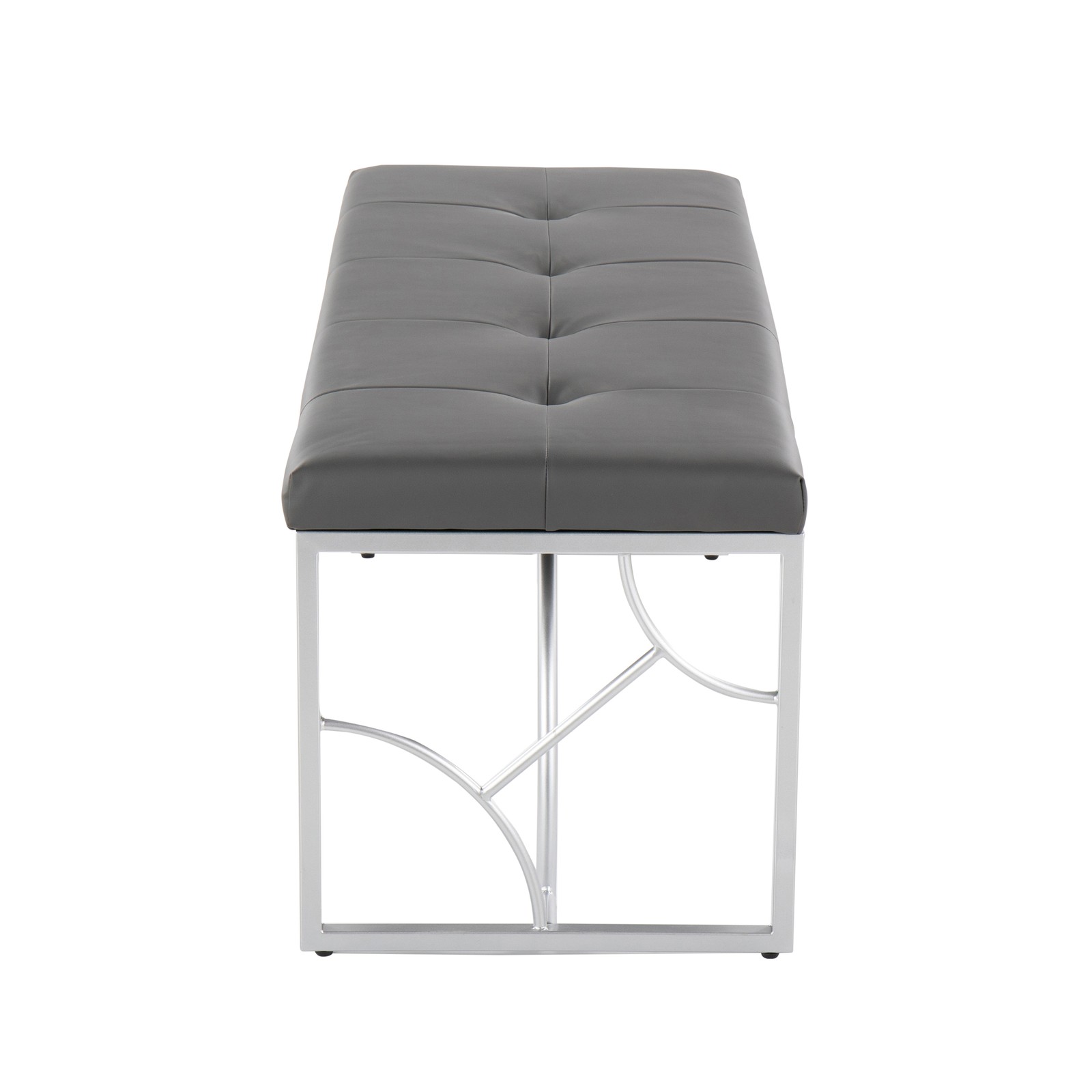 Constellation Contemporary Bench in Silver Metal and Grey Faux Leather