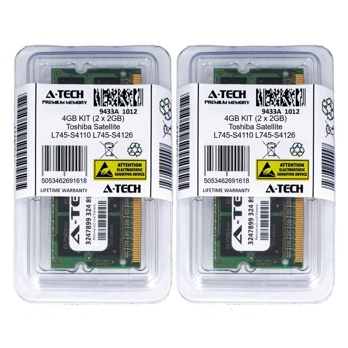 4GB KIT 2 x 2GB Toshiba Satellite L745-S4110 L745-S4126 L745-S4130 Ram Memory