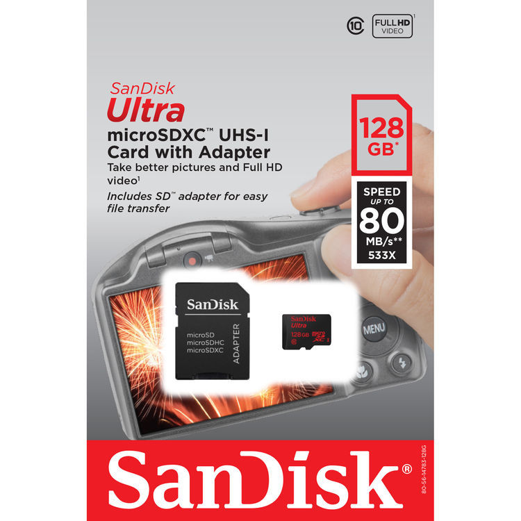 SanDisk 128GB microSDXC Ultra Class 10 100MB/s Memory Card - Authorized Dealer!