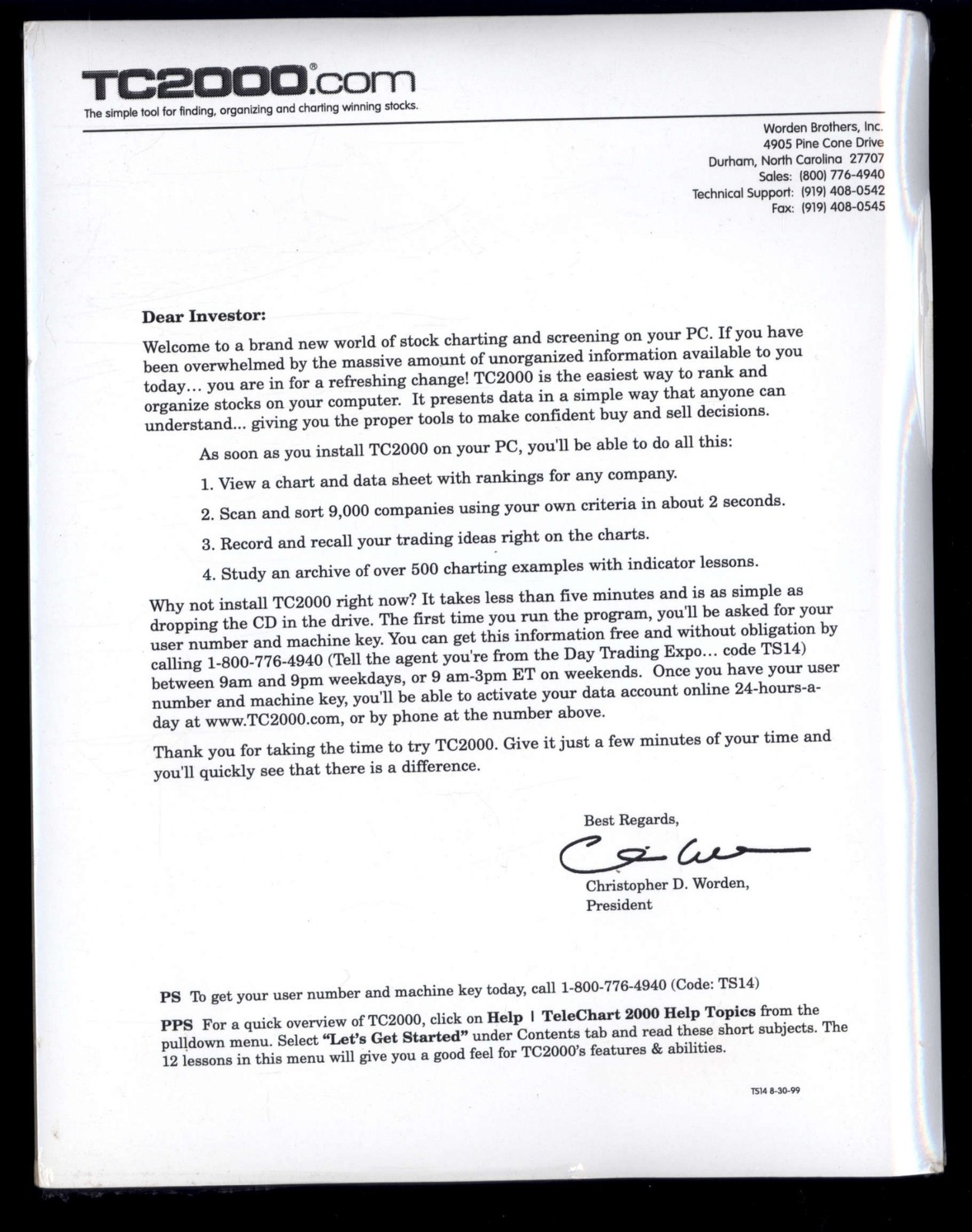 TC 2000 Version 4 for Windows 95, 98, NT * Software for Stock Charting WORDEN BR