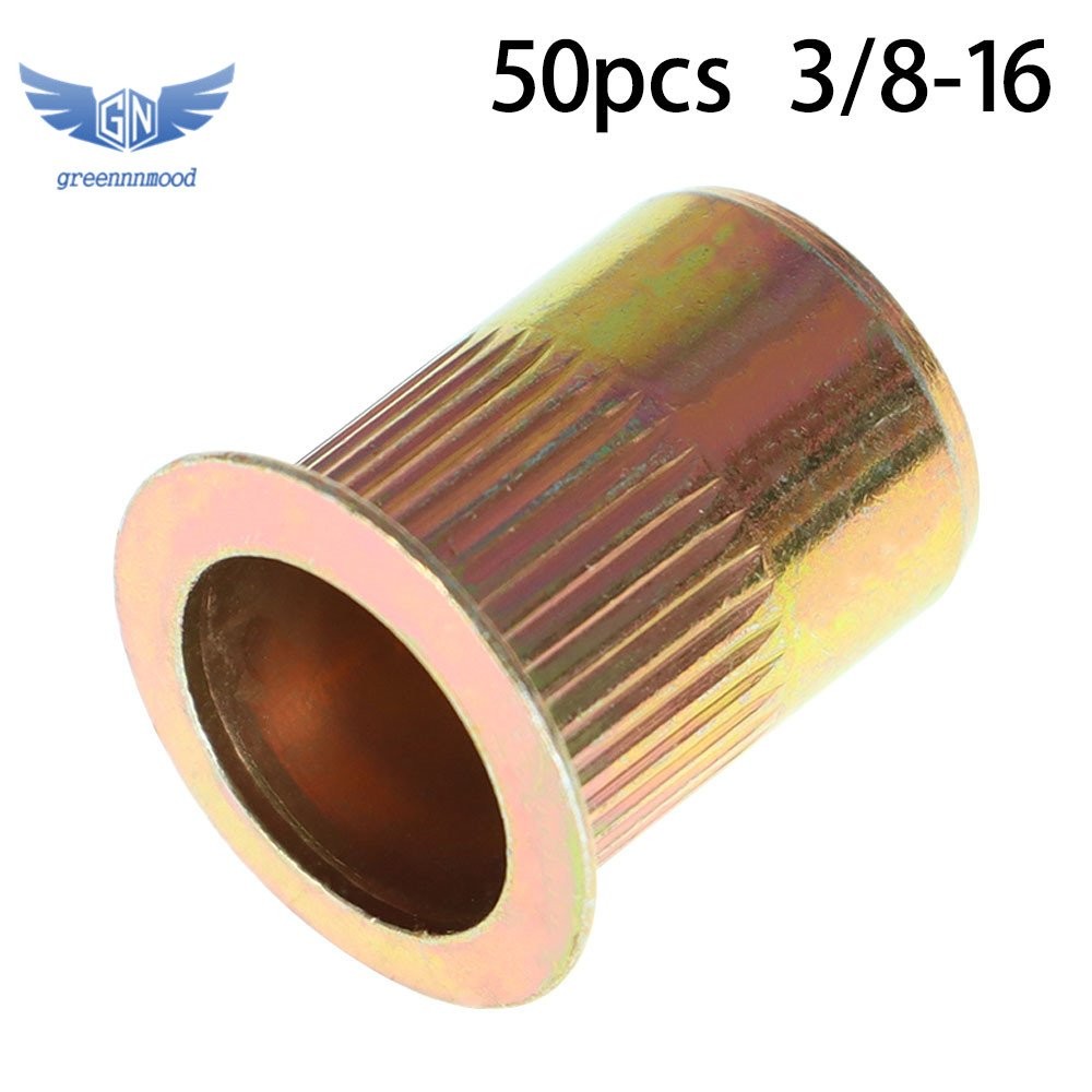 50 Pcs 3/8-16 Carbon Steel Rivet Nut Flat Head Threaded Insert us