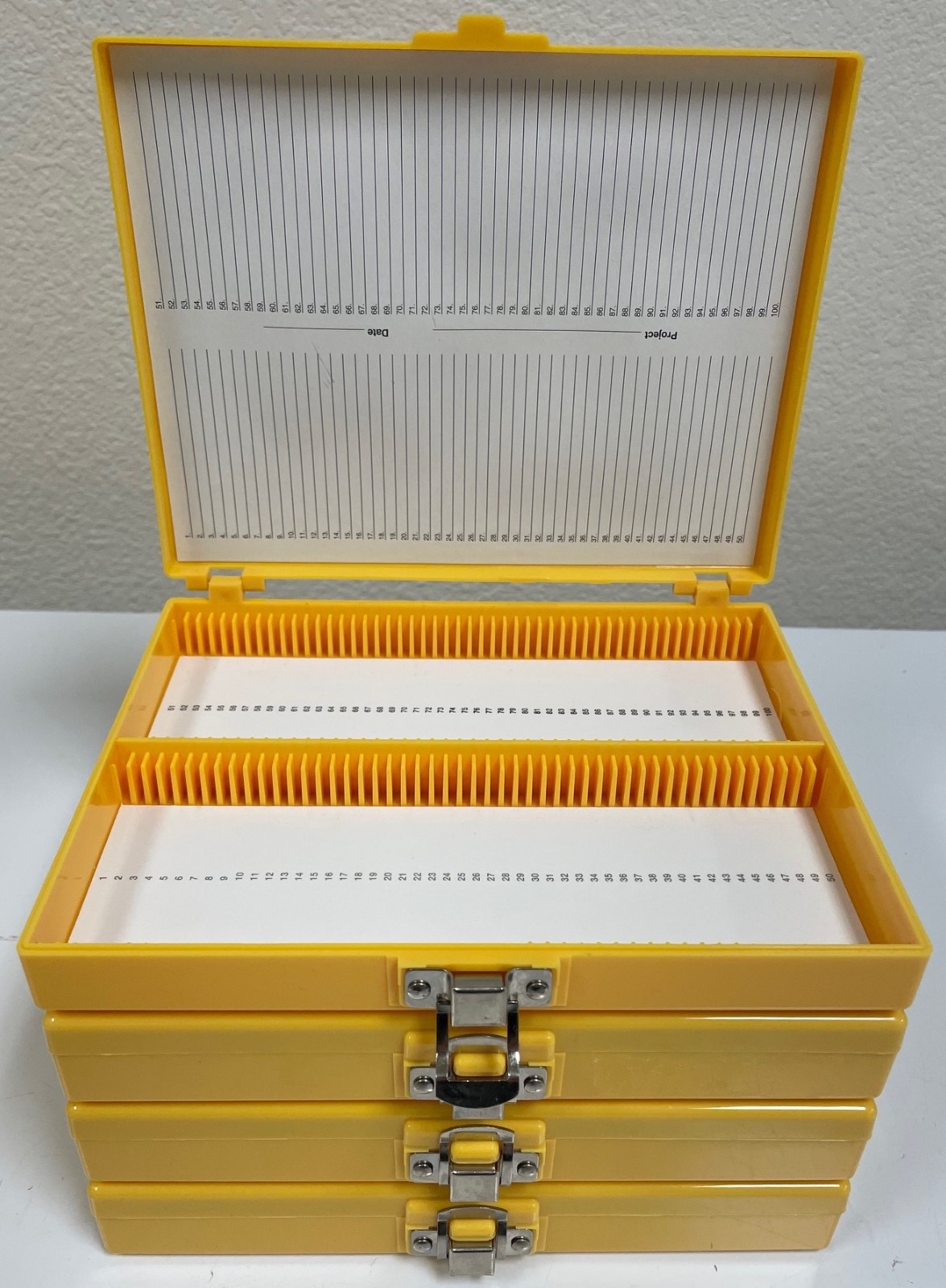 100- place microscope slide storage boxes, set of 4