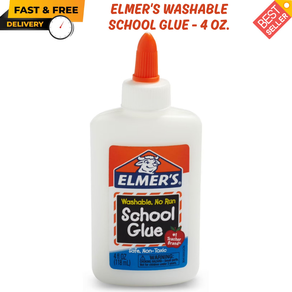 Elmer's Washable School Glue - 4 oz. White Liquid Glue Non-Toxic No-Run E304 New