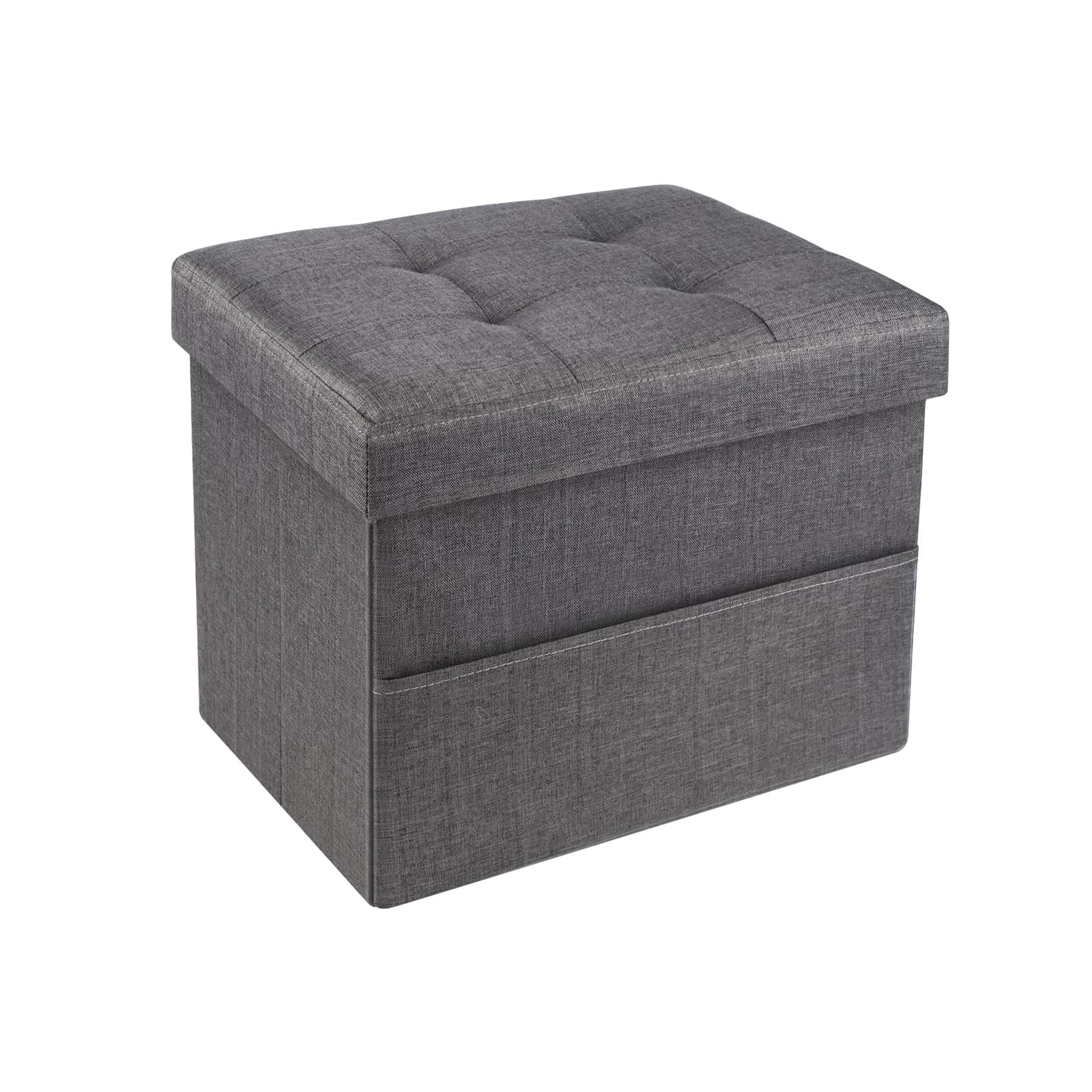 Storage Ottoman Folding Linen Foot Rest Pocket Bench Grey 17x13x13in Padded Pro