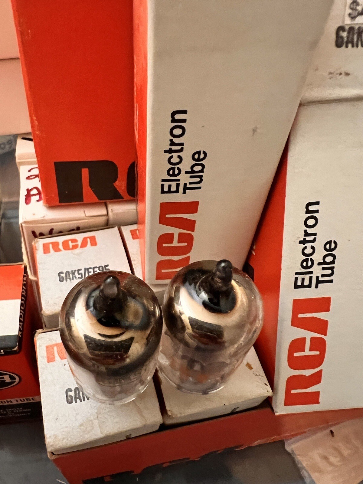 Matched Pair NOS RCA 6AK5 EF95 5654 Audio Preamp Tubes Gray Plates
