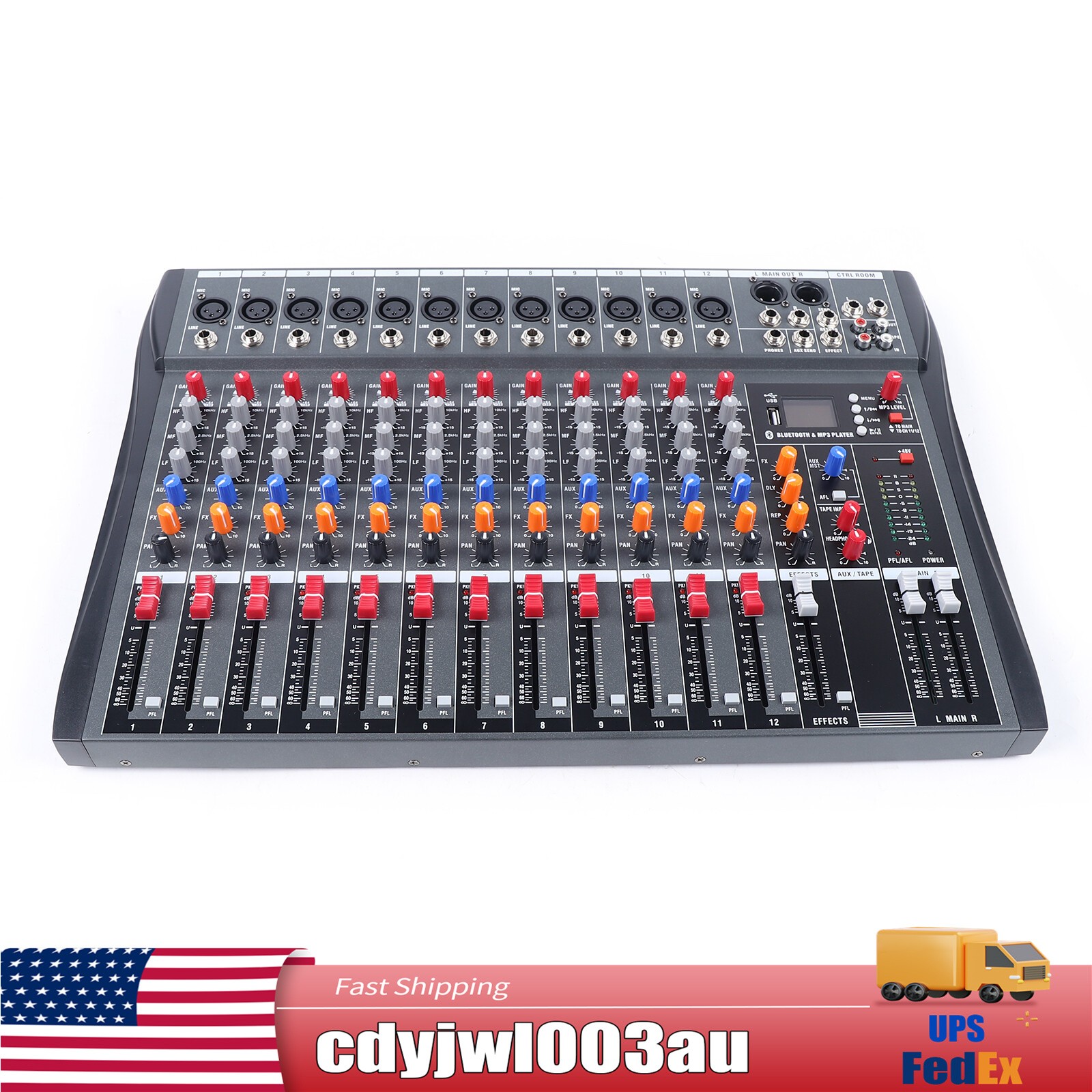 12 Channel Audio Mixer Bluetooth USB DJ Sound Mixing Console Studio