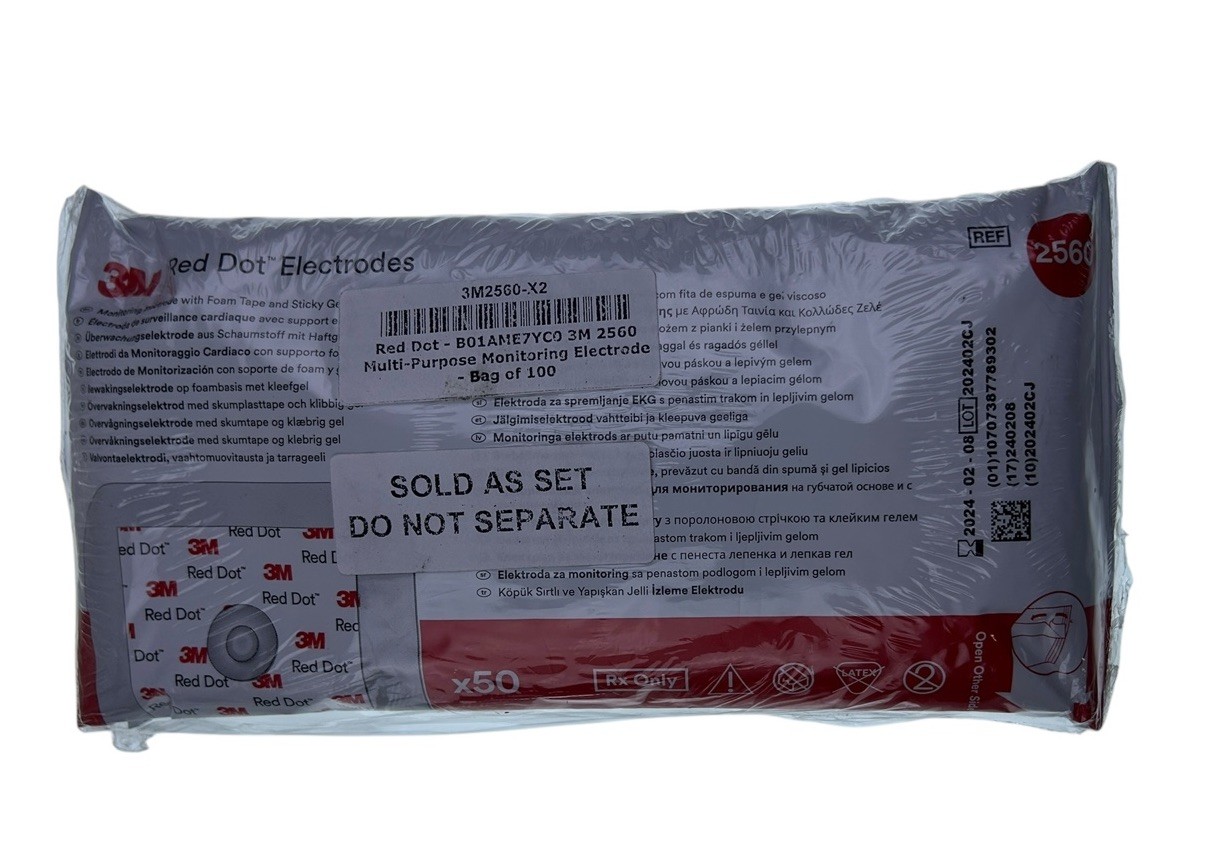 3M 2560 Red Dot Monitoring ECG Electrodes (2 Packs of 50) 100ct Total New Sealed