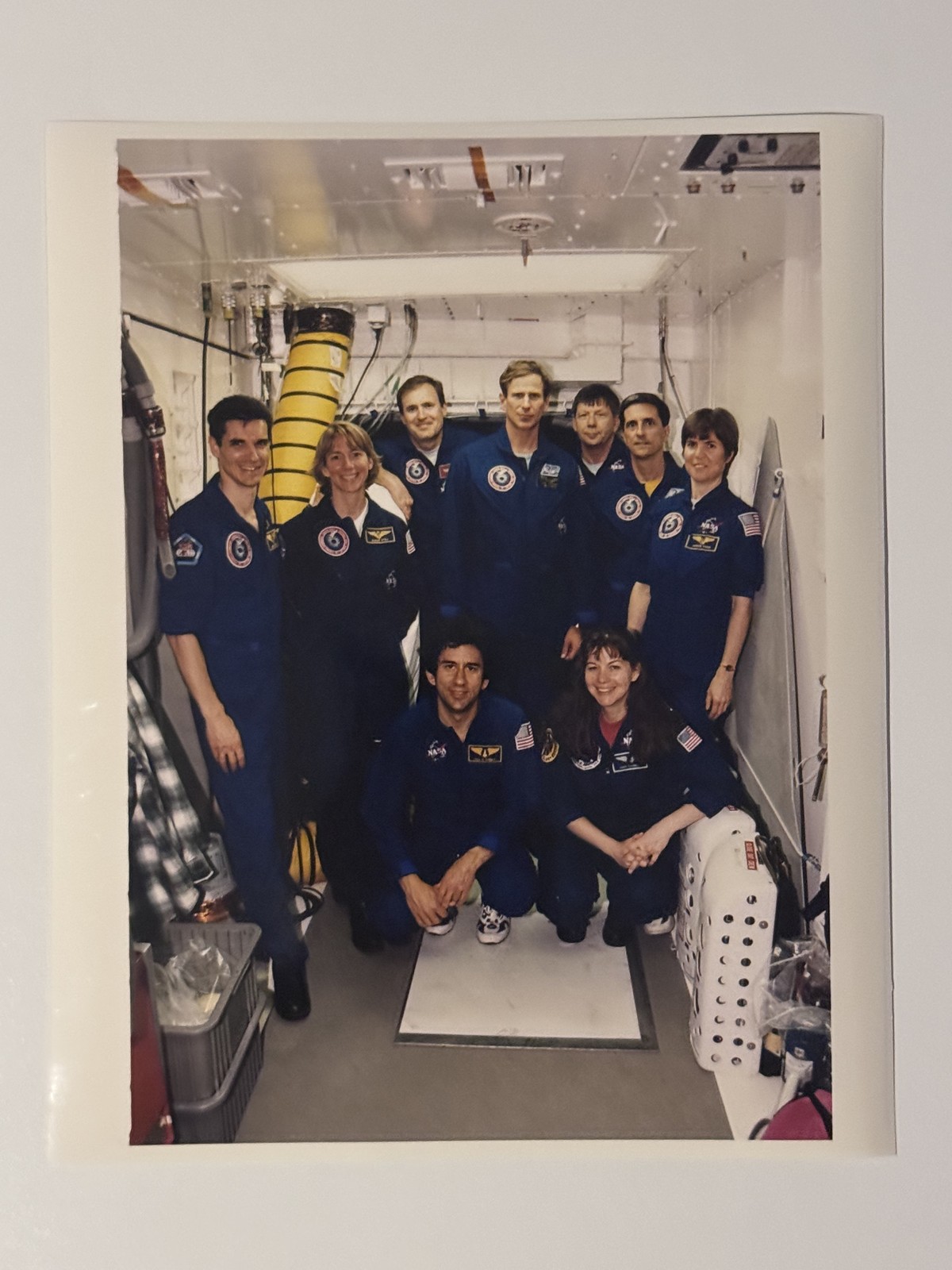 NASA STS-83 Members Of STS-83 Flight Crew Pose In White Room Press Photo