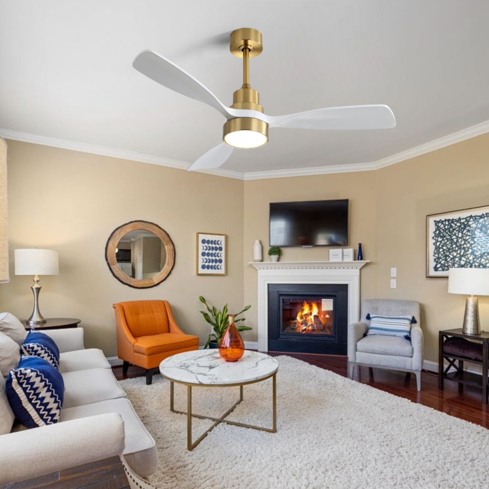 Ceiling Fan With Light 3 Solid Wood Blades Remote Control Reversible DC Motor
