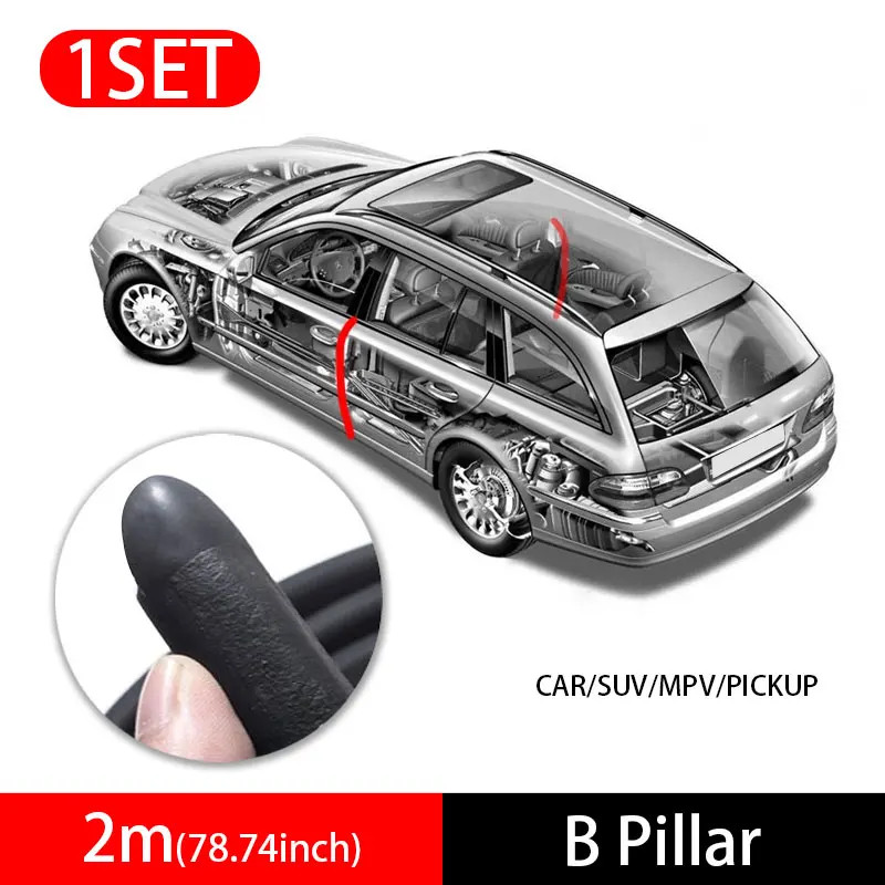 2M Car Door Edge Seal Strip Rubber B-Pillar Weatherstrip Waterproof Soundproof A