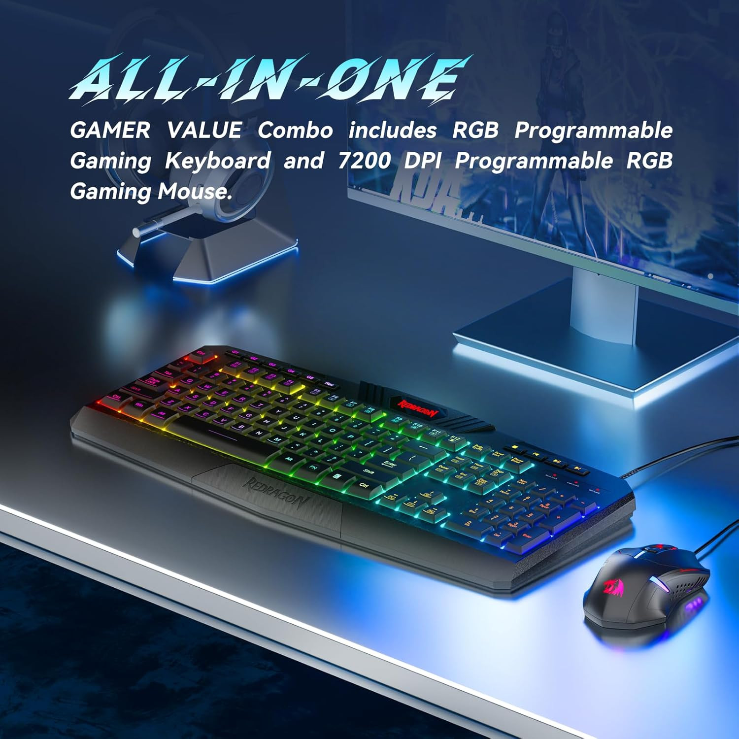 S101-3 PRO Gaming Keyboard and Mouse, RGB Backlit Programmable Keyboard Mouse wi
