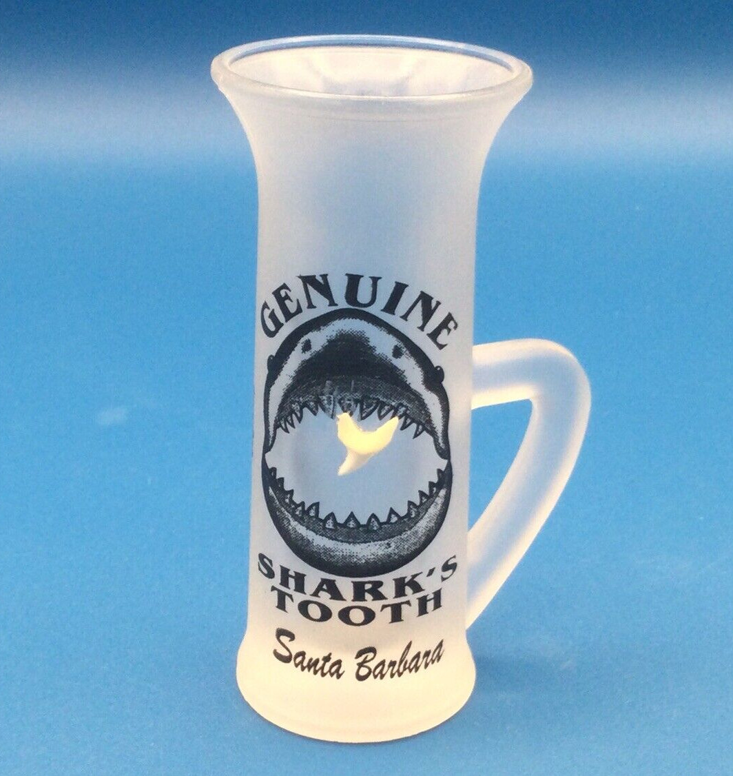 GENUINE SHARK'S TOOTH Santa Barbara Frosted Tall Shot Glass NICE Fast Free Ship!