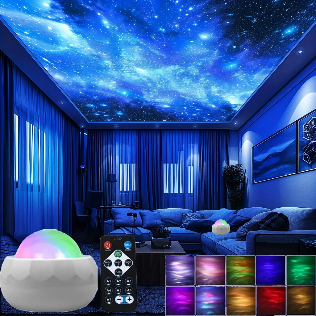 USB 360 Rotating LED Aurora Galaxy Night Light RGB 7 Modes with Remote for Home