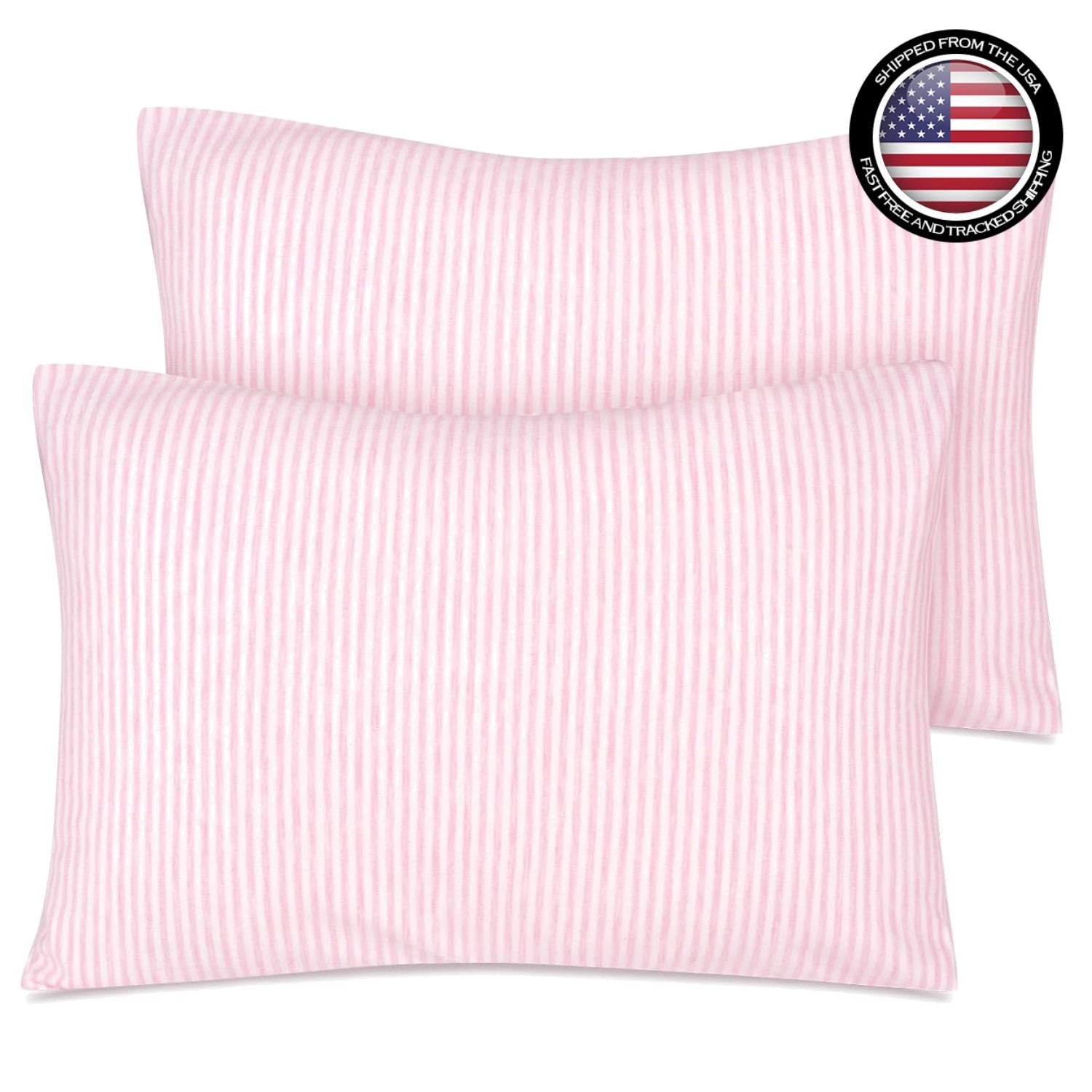 Travel Friendly Organic Cotton Toddler Pillowcases - 13x18 Pink Stripes Set of 2