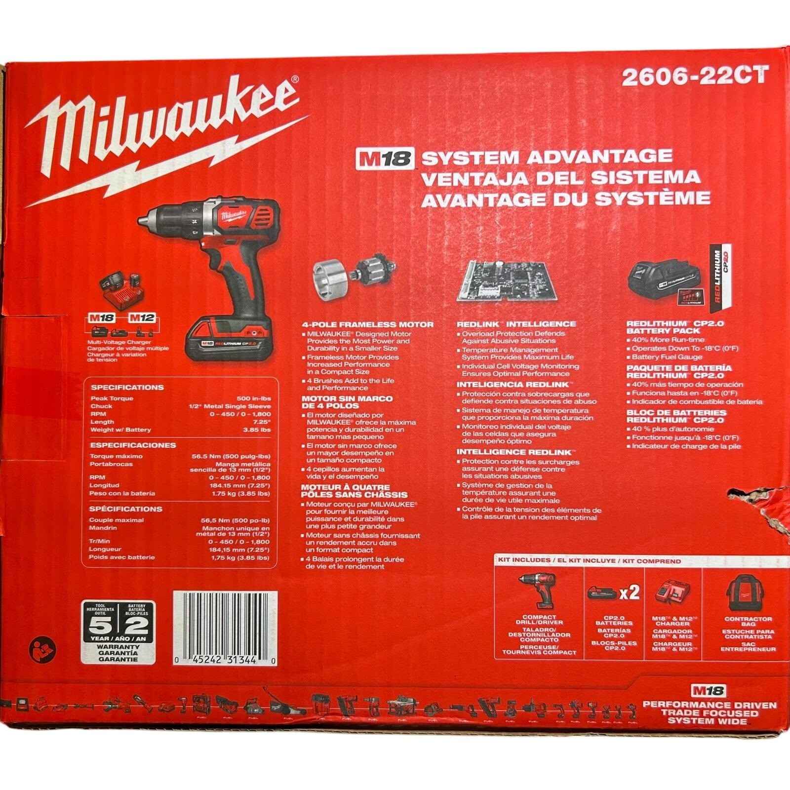 Milwaukee 2606-22CT M18 Compact 1/2 Drill/Driver Kit