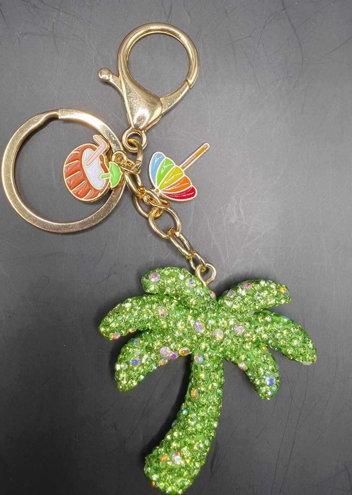 Green Rhinestone Palm Tree Keychain Bag Charm
