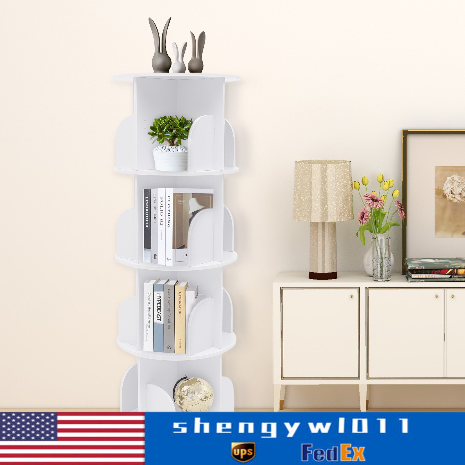4 Tier Rotating Bookshelf 360 Bookcase Freestanding Storage Shelf Display Rack