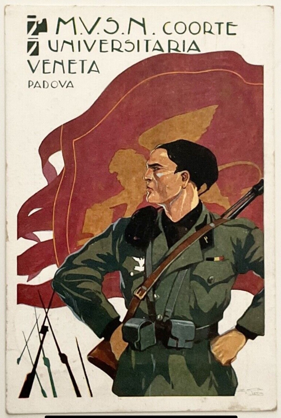 MVSN COORTE UNIVERSITARIA VENETA PADOVA CARTOLINA VIAGGIATA MILIZIA CC.NN. PNF