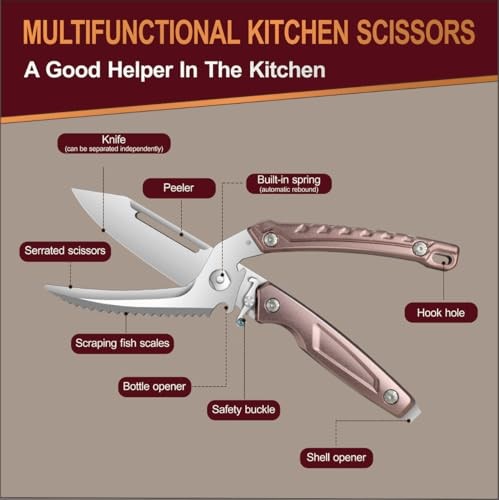 Kitchen Scissors All Purpose Heavy Duty Meat Poultry Shears,Kitchen Brown