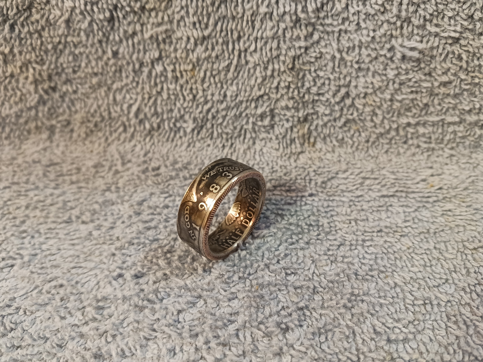 1983 Kennedy Half Dollars  size 11 -1/2  coin ring  handmade mixed metals