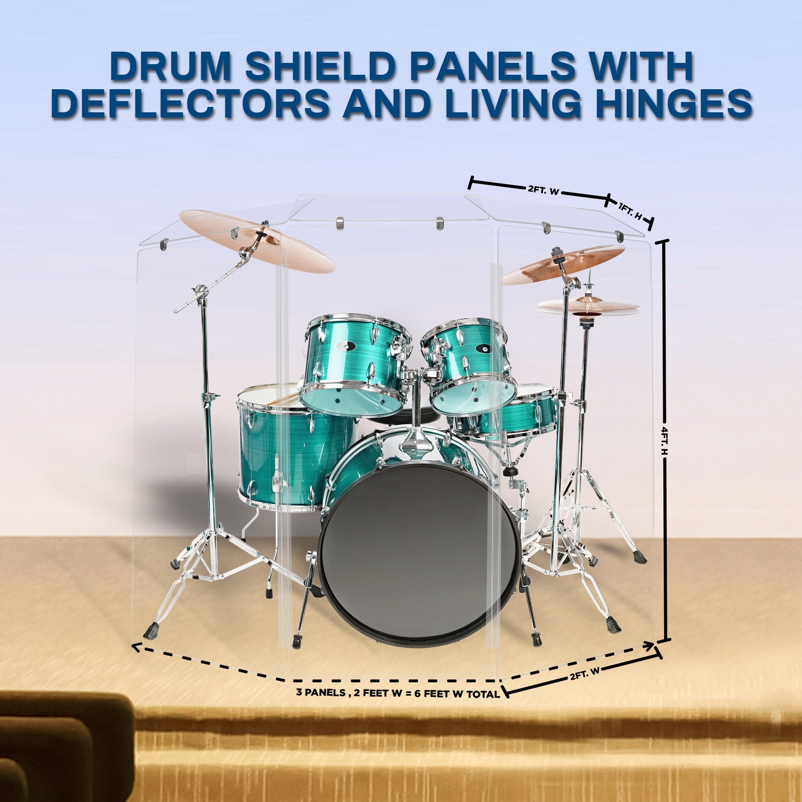 PENNZONI Drum Shield 4ft Acrylic Panels w/ Deflectors & Living Hinges