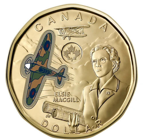 2023 Canada $1 One dollar Loonie Honouring Elsie MacGill Coloured BU UNC Coin