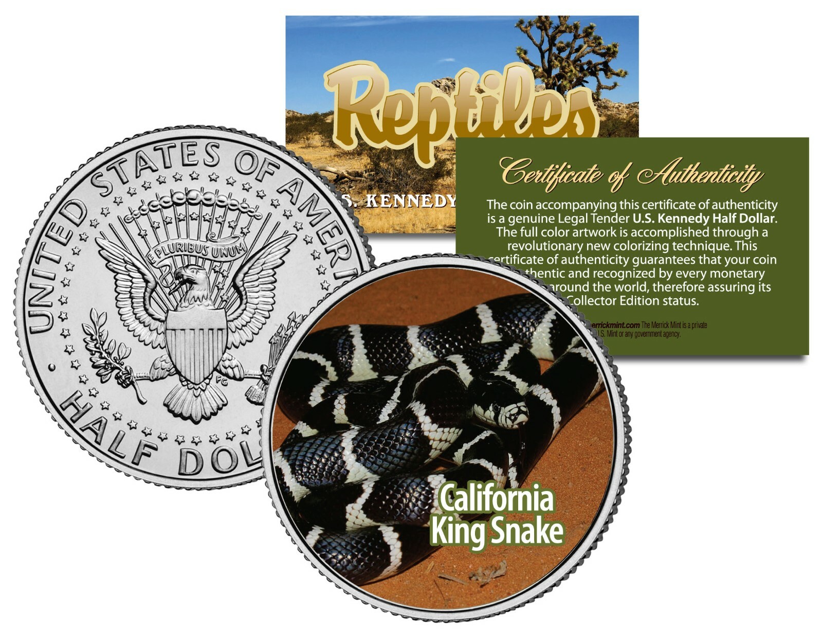 CALIFORNIA KING SNAKE - Collectible Reptiles JFK Kennedy Half Dollar US Coin