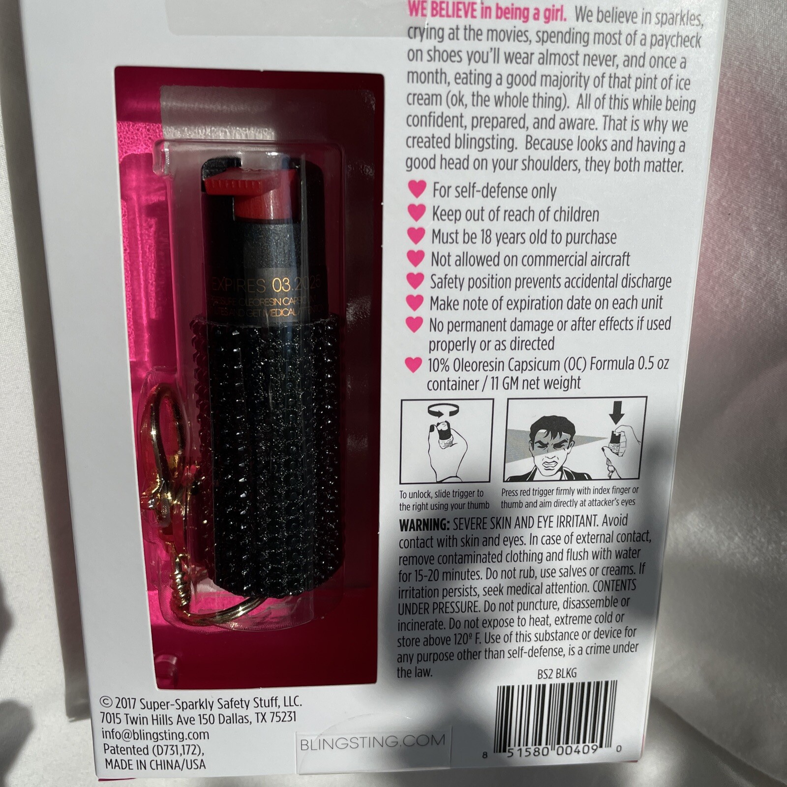 NEW Sealed Blingsting Pepper Spray. Black Sparkle.