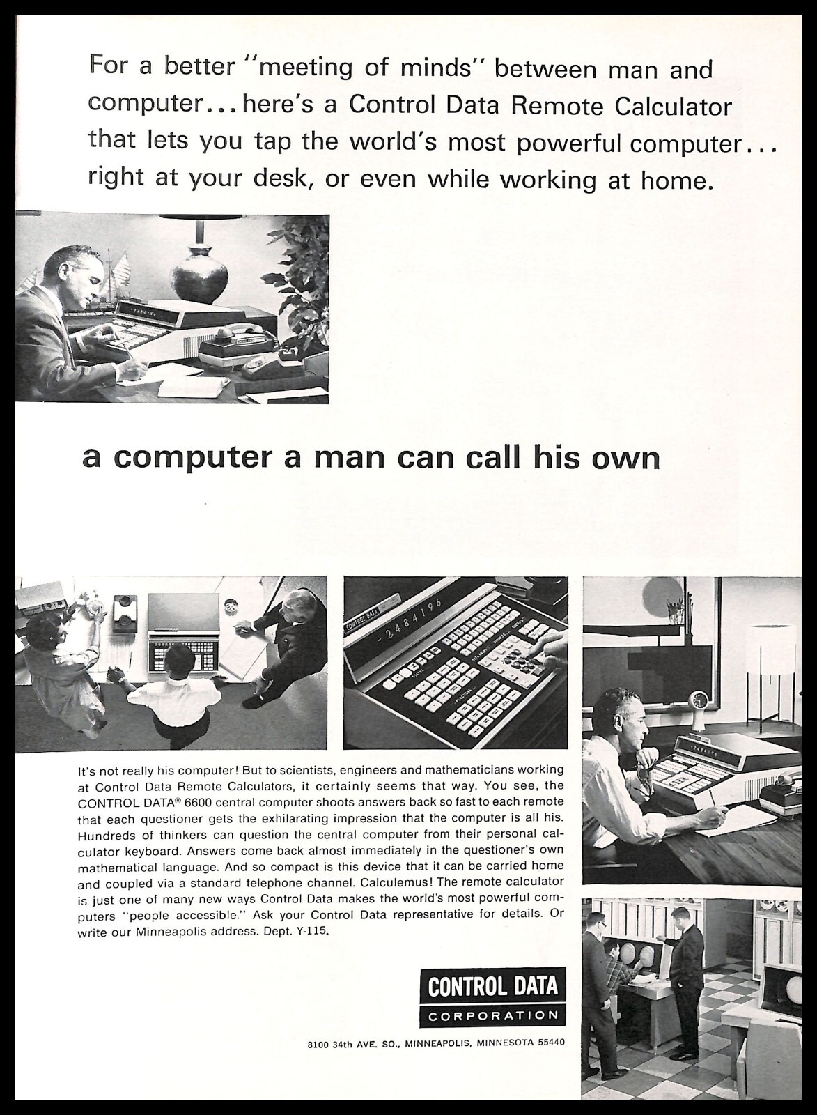 1965 Control Data Remote Calculator Vintage PRINT AD Computer Electronics