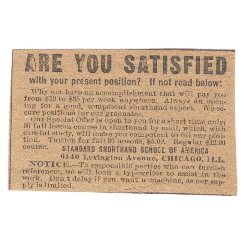 Standard Shorthand School of America Chicago IL 1906 Original Ad AB6-S11