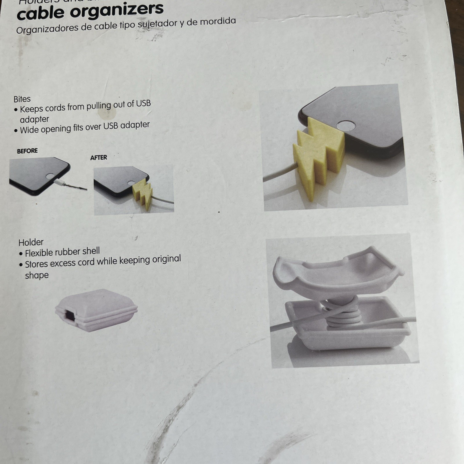 Easy Home Cool Cable Organizers 4 pack W/ Lightning Bolt USB Bites