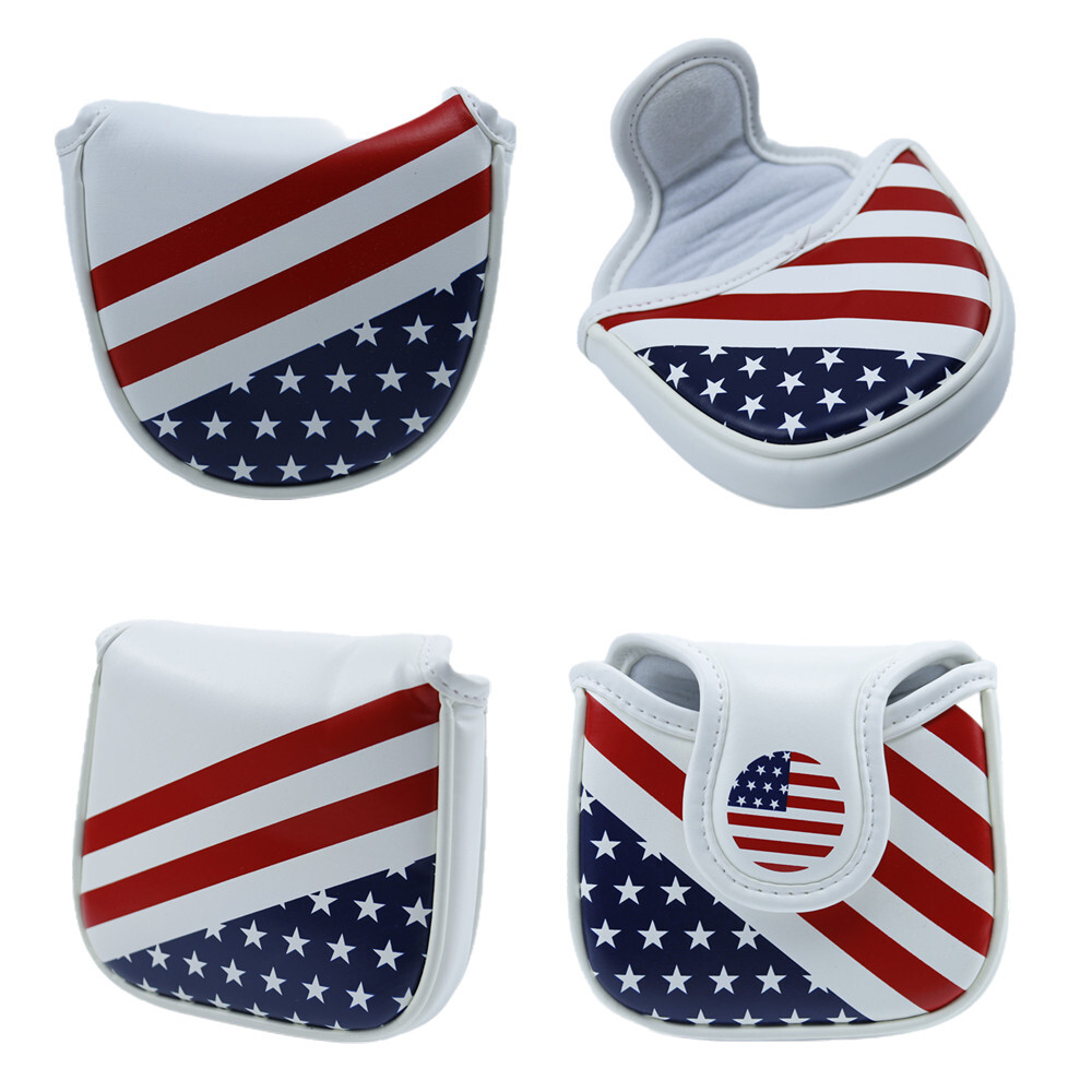 USA Flag Leather Magnetic Closure Head Cover Fit Golf Club All Mallet Putter New