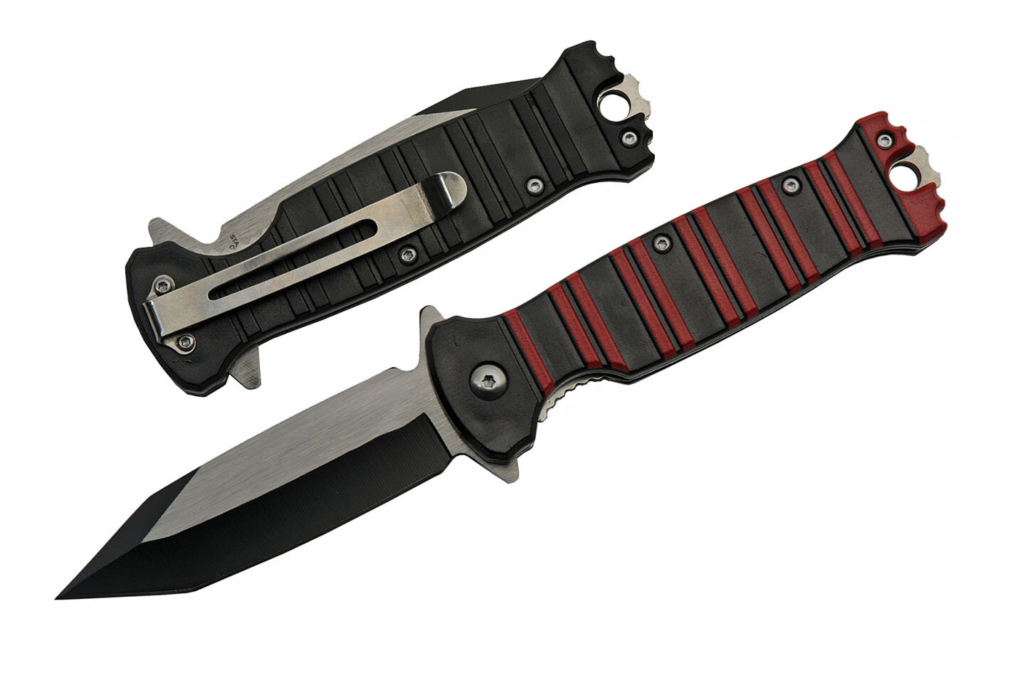 Spring-Assist Folding Knife | 3.5" Tanto Blade Black Red Combat Tactical EDC