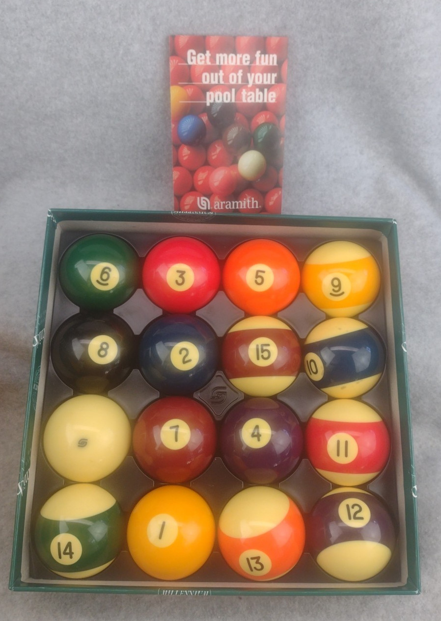 Aramith Pool Ball Set 2 1/4" Belgian Millennium Phenolic Resin W/Box Saluc RARE