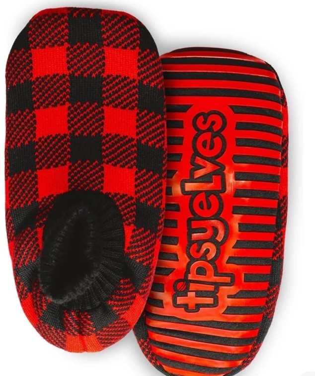 Tipsy Elves Small Lumberjack Red Black Plaid Slipper Socks Mens 4-5 Womens 6 NWT