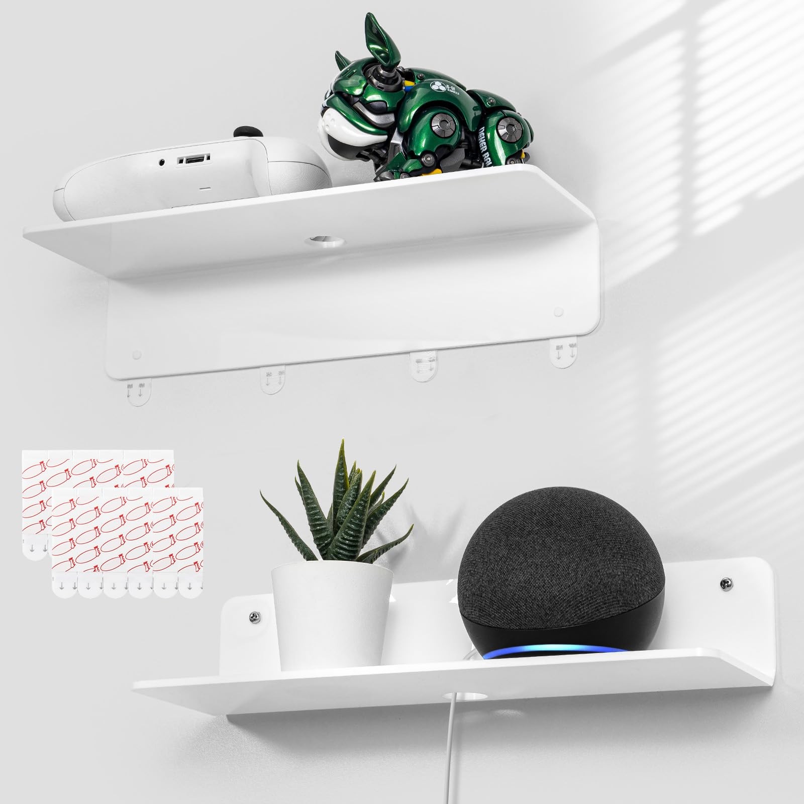 White Acrylic Floating Shelves Set of 2 - Damage Expand Wall Space - 12 Inch ...