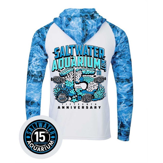 15 Year Anniversary Promo SaltwaterAquarium UPF 50+ Hooded Long Sleeve Fishing