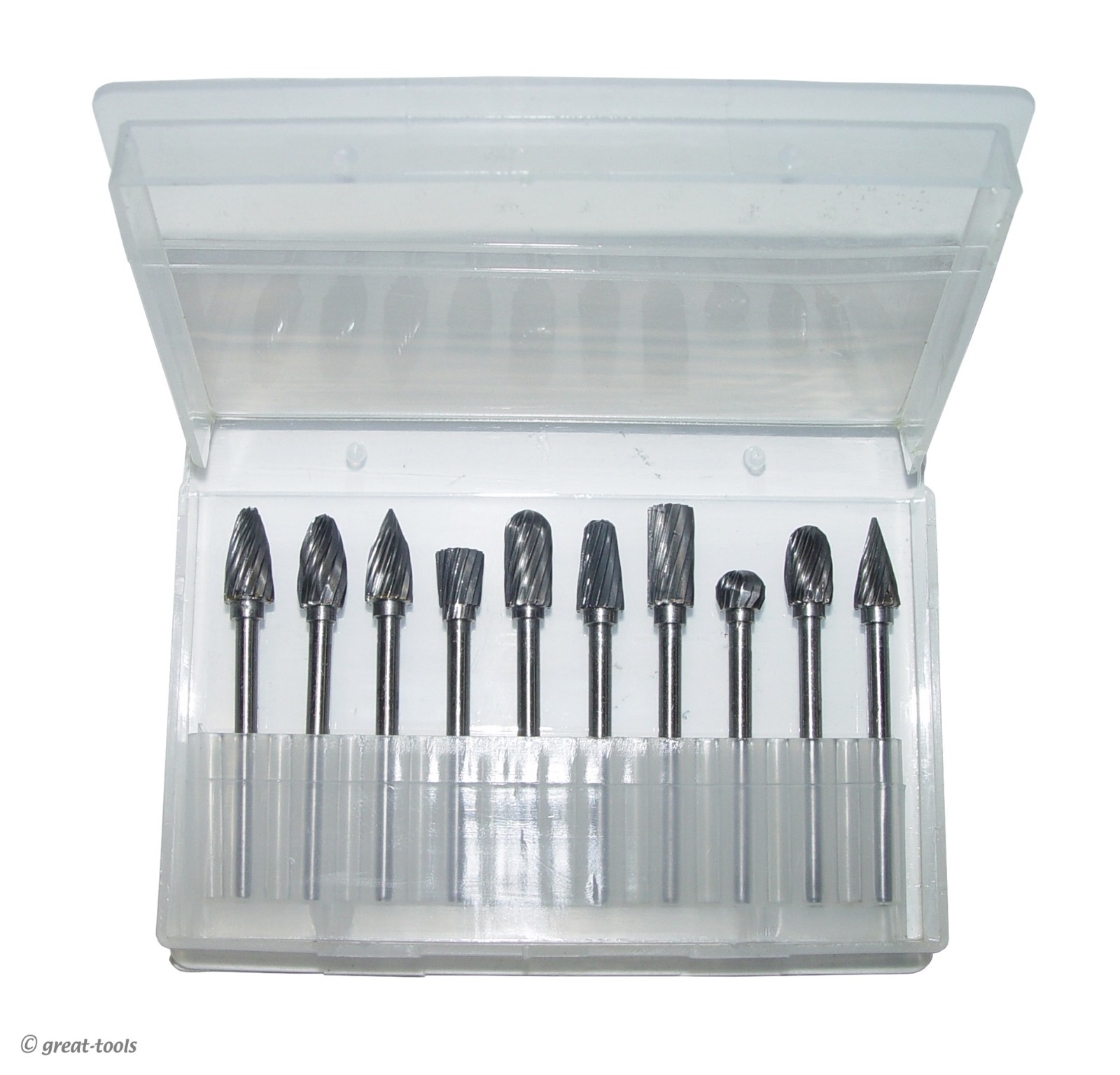1/8” 10-pc CARBIDE BURR SET – die grinder burrs single cut metal grinding bits